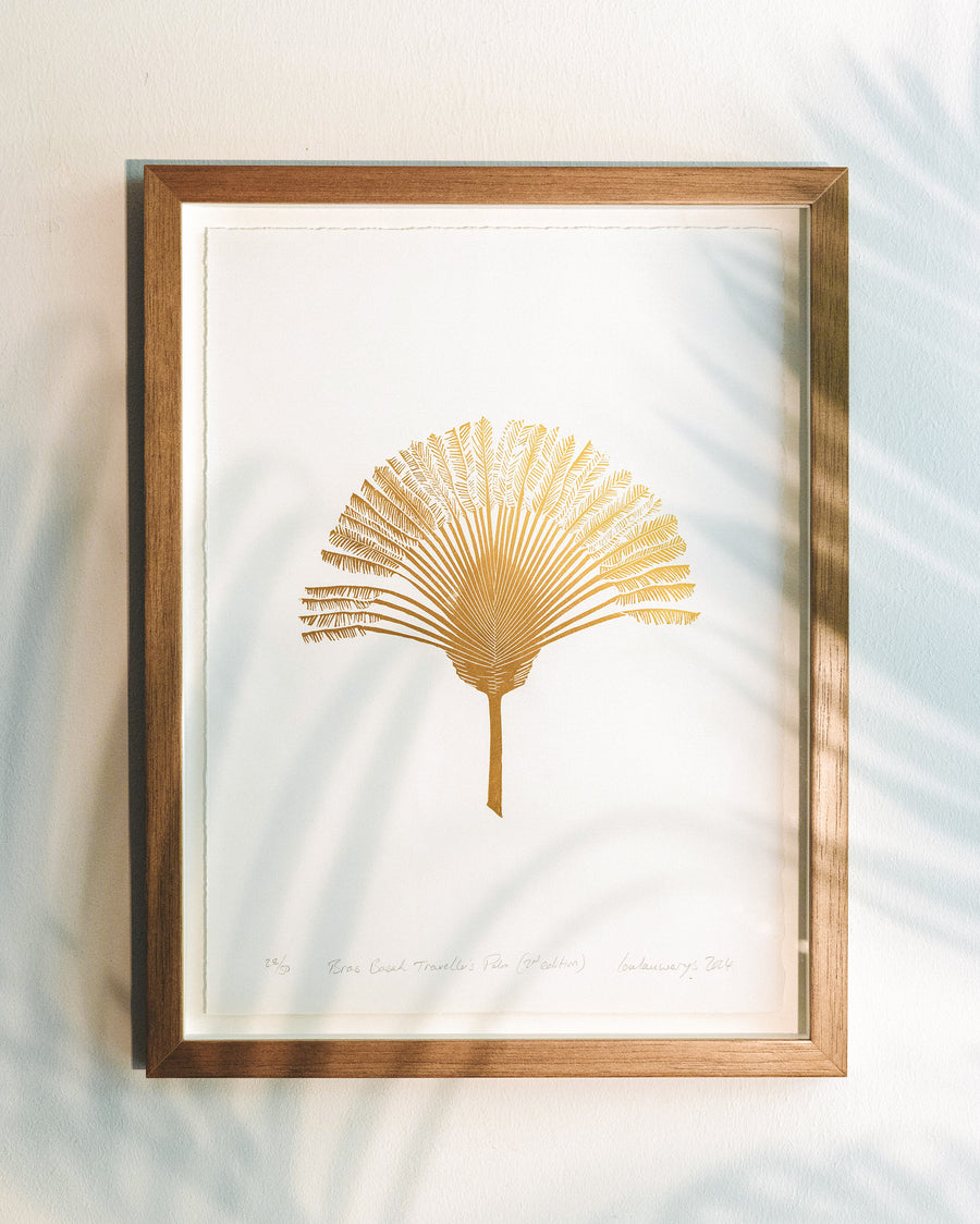 Traveller palm linoprint, block printed art, Singapore affordable art, Botanic garden, contemporary art, modern home design, bespoke framed art, float mounted frame, limited edition, art for the home, wall art
