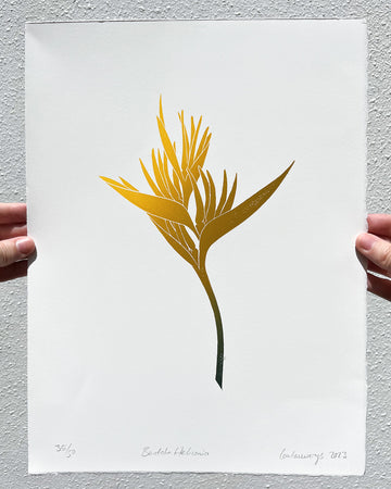 lino linocut singapore botanic garden botanical floral frangipani heliconia gingerlily palm tropical gift souvenir unique handmade handprinted handcarved singapore made artist art artwork wallart walldecor home decor homedecor blockprint blockprinting small business